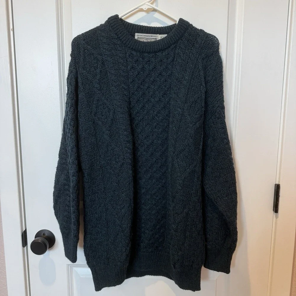 Aran Sweater Market Chunky Cable Knit Irish Wool Fisherman Sweater XL Heritage